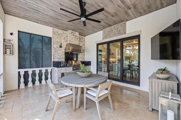Dining room, Fireplace, Interior, Stone Walls, Wooden Ceilings