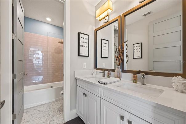Bathroom, Dual Sink Vanities, Glass Shower, Interior, Recessed Lighting