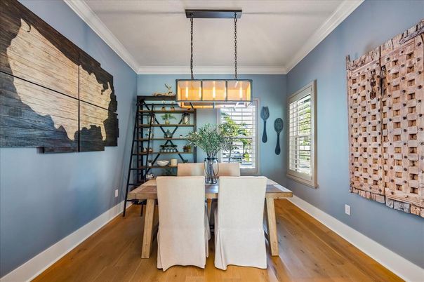 Dining room, Interior, Pendant Lights, Wood Texture Flooring