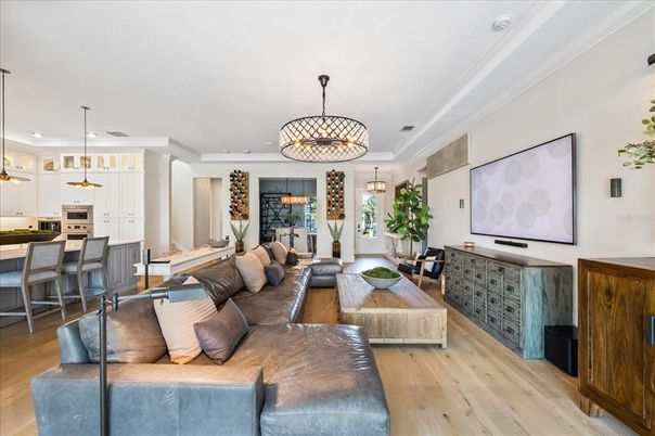 Interior, Kitchen, Living room, Pendant Lights, Recessed Lighting, Stainless Steel Appliances, Wood Texture Flooring