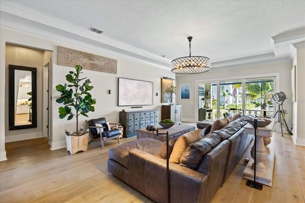 Chandelier, Interior, Living room, Pendant Lights, Wood Texture Flooring