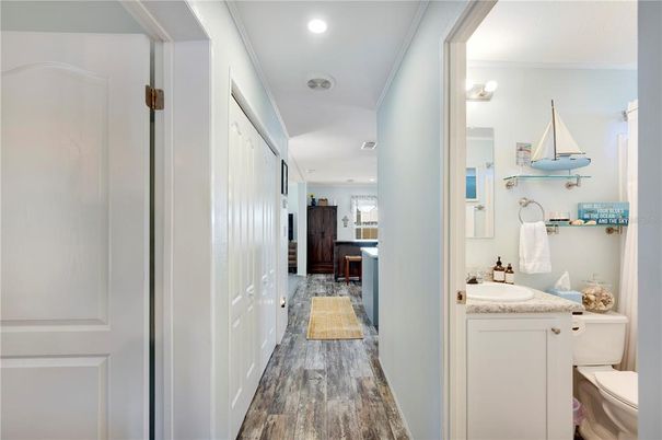 Bathroom, Interior, Recessed Lighting, Wood Texture Flooring