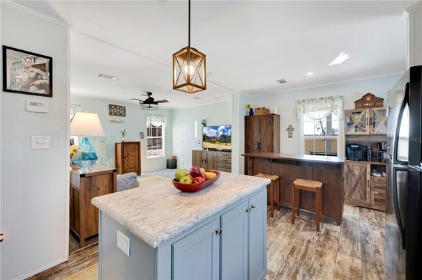 Interior, Kitchen, Pendant Lights, Recessed Lighting, Wood Texture Flooring