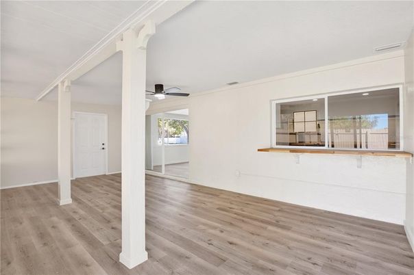 Empty room, Interior, Recessed Lighting, Wood Texture Flooring