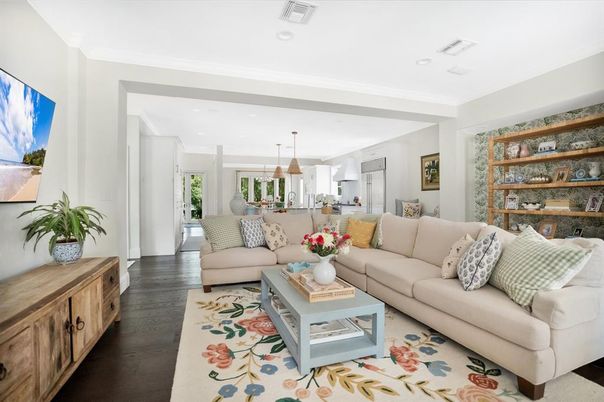 Interior, Kitchen, Living room, Pendant Lights, Recessed Lighting, Wood Texture Flooring