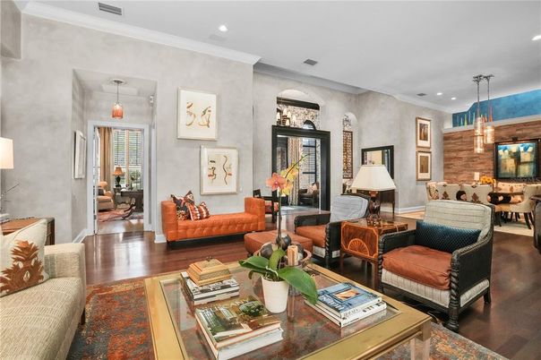 Dining room, Interior, Living room, Pendant Lights, Recessed Lighting, Wood Texture Flooring