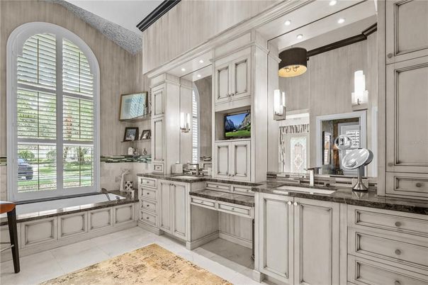 Bathroom, Dual Sink Vanities, Interior, Pendant Lights, Recessed Lighting