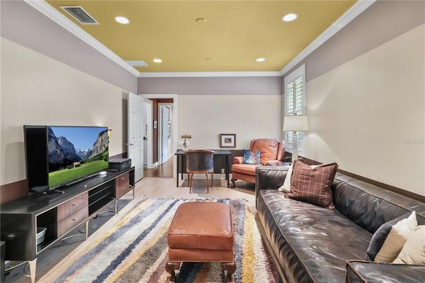 Interior, Living room, Recessed Lighting, Wood Texture Flooring