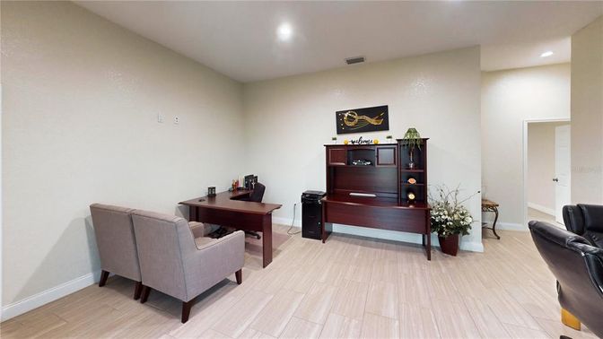 Home Office, Interior, Recessed Lighting, Wood Texture Flooring