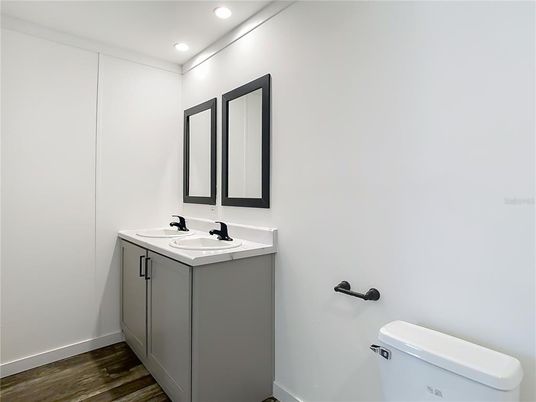 Bathroom, Interior, Recessed Lighting, Wood Texture Flooring