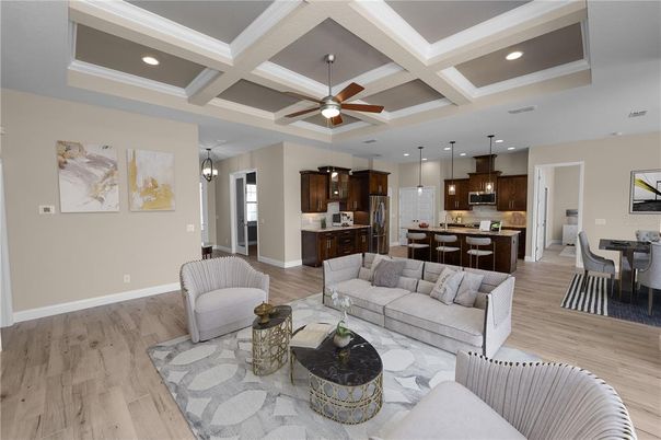 Dining room, Interior, Kitchen, Living room, Pendant Lights, Recessed Lighting, Wood Texture Flooring