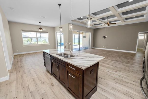 Interior, Kitchen, Pendant Lights, Recessed Lighting, Wood Texture Flooring