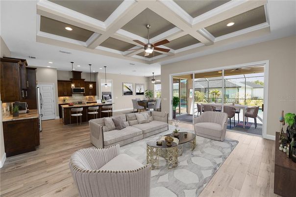 Dining room, Interior, Kitchen, Living room, Pendant Lights, Recessed Lighting, Wood Texture Flooring