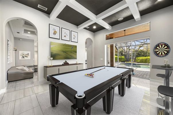 Billiard Table, Game Room, Interior, Recessed Lighting