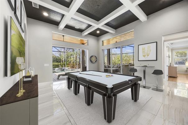 Billiard Table, Game Room, Interior, Recessed Lighting