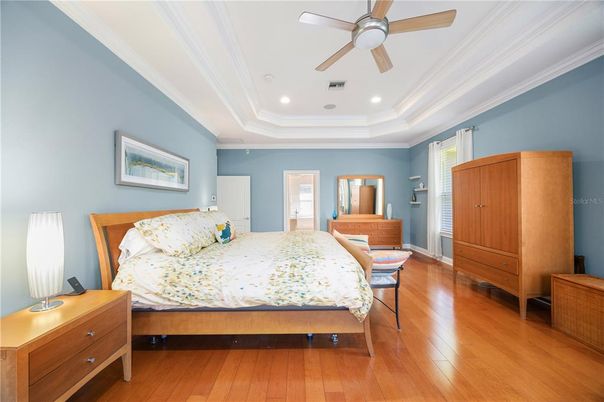 Bedroom, Interior, Recessed Lighting, Wood Texture Flooring