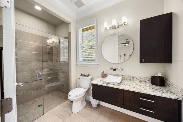 Bathroom, Glass Shower, Interior, Recessed Lighting