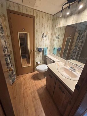 Bathroom, Dual Sink Vanities, Interior, Tile Countertops, Wood Texture Flooring