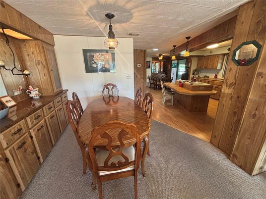 Dining room, Interior, Pendant Lights, Wood Texture Flooring