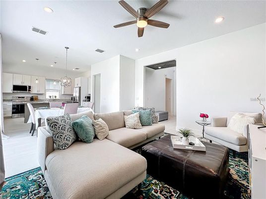 Dining room, Interior, Kitchen, Living room, Pendant Lights, Recessed Lighting, Stainless Steel Appliances