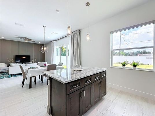 Dining room, Interior, Kitchen, Living room, Pendant Lights, Recessed Lighting, Wood Texture Flooring