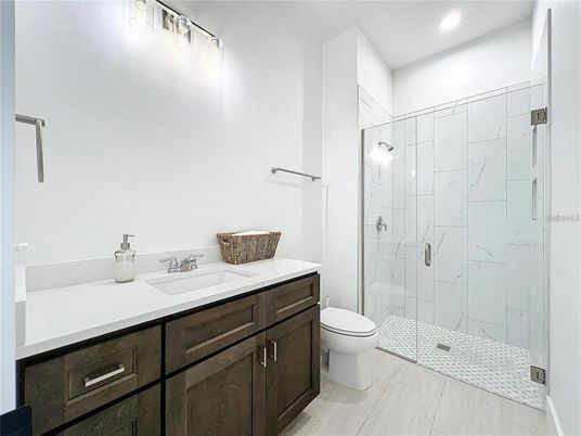 Bathroom, Glass Shower, Interior, Marble Walls, Recessed Lighting