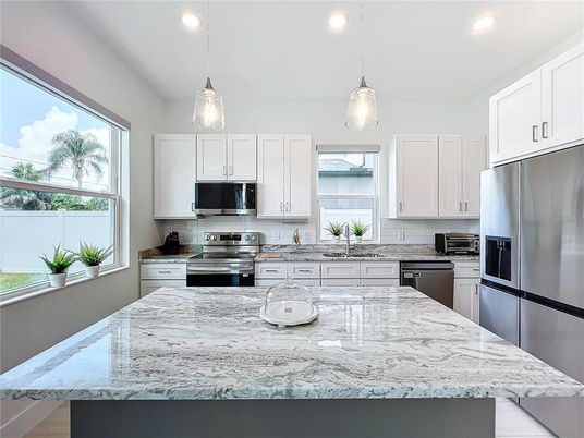 Interior, Kitchen, Pendant Lights, Recessed Lighting, Stainless Steel Appliances