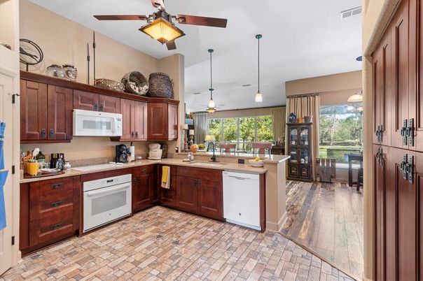 Interior, Kitchen, Pendant Lights, Wood Texture Flooring
