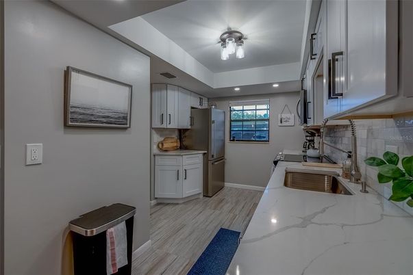 Interior, Kitchen, Recessed Lighting, Wood Texture Flooring