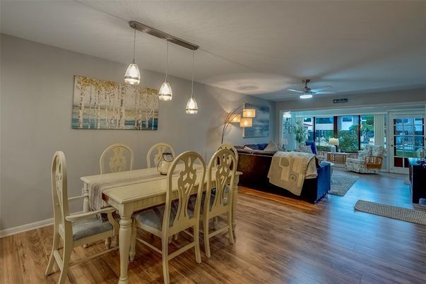Dining room, Interior, Living room, Pendant Lights, Wood Texture Flooring