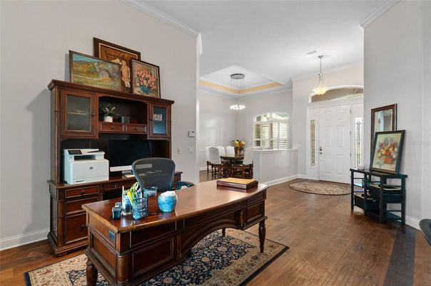 Home Office, Interior, Pendant Lights, Wood Texture Flooring
