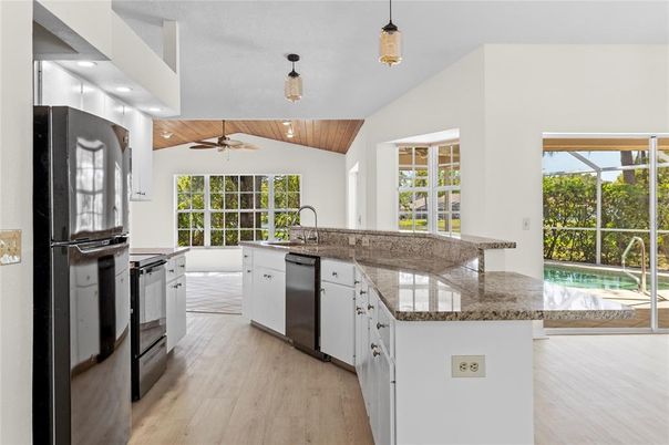 Glass Ceilings, Interior, Kitchen, Pendant Lights, Recessed Lighting, Sun Room, Wooden Ceilings, Wood Texture Flooring