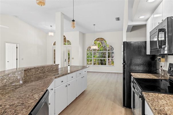 Interior, Kitchen, Pendant Lights, Recessed Lighting, Wood Texture Flooring