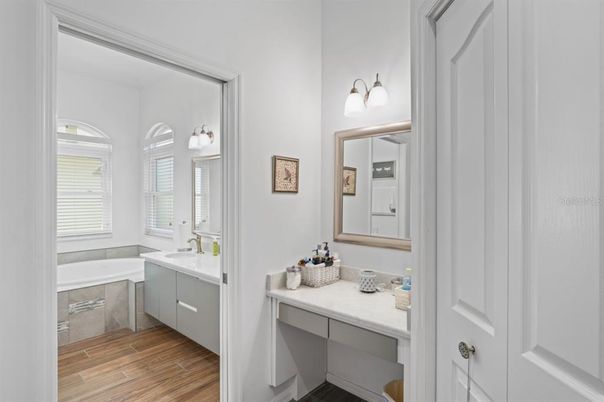 Bathroom, Dual Sink Vanities, Interior, Wood Texture Flooring