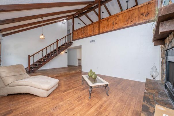 Fireplace, Interior, Pendant Lights, Wooden Beams, Wood Texture Flooring