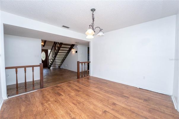 Empty room, Interior, Pendant Lights, Wood Texture Flooring