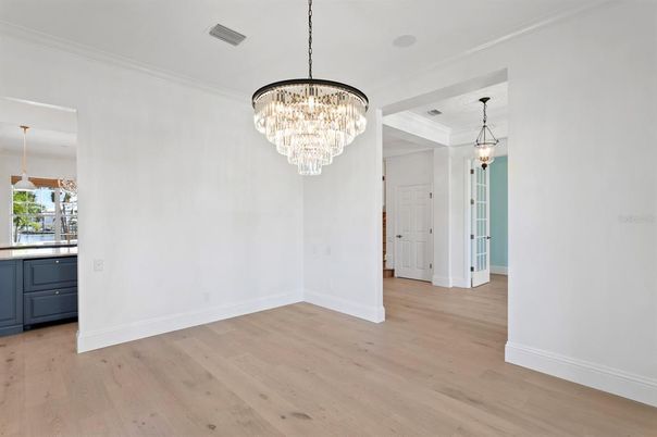 Chandelier, Empty room, Interior, Pendant Lights, Wood Texture Flooring