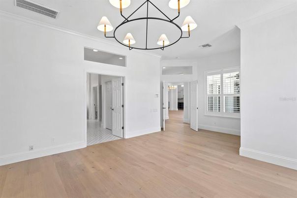 Chandelier, Empty room, Interior, Wood Texture Flooring