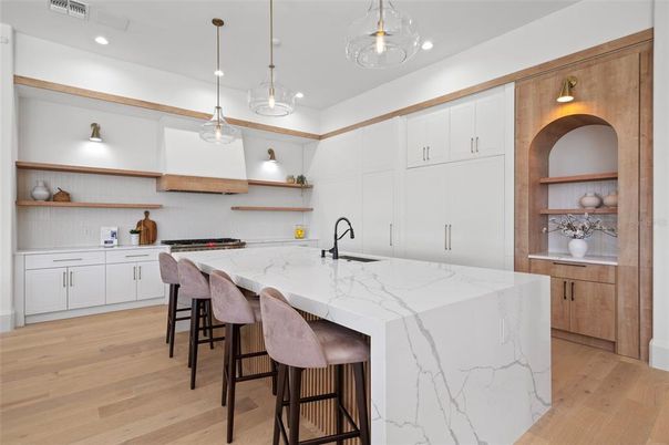 Interior, Kitchen, Pendant Lights, Recessed Lighting, Wood Texture Flooring