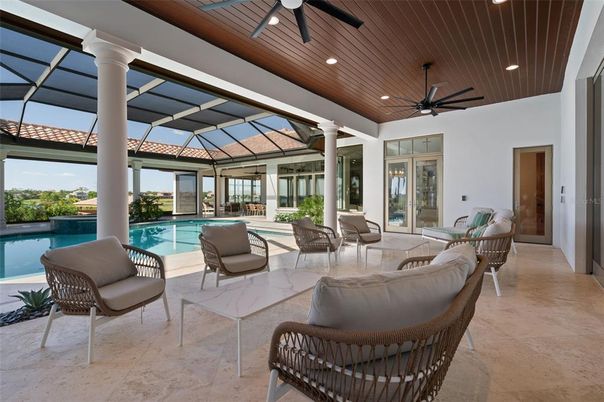 Glass Ceilings, Interior, Living room, Pool, Recessed Lighting, Sun Room, Wooden Ceilings