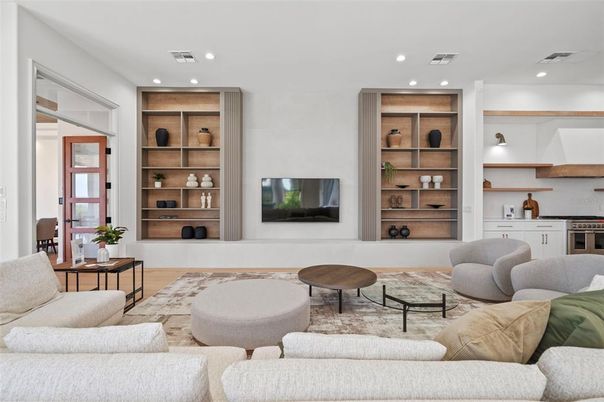 Interior, Living room, Recessed Lighting, Wood Texture Flooring