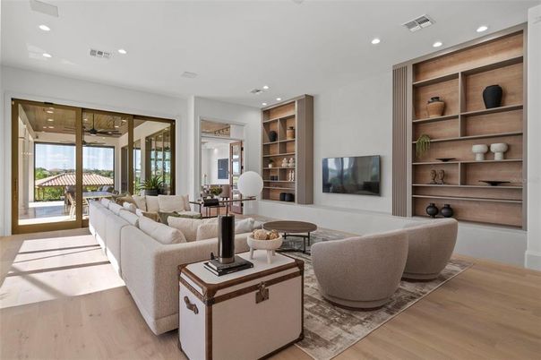 Interior, Living room, Recessed Lighting, Wood Texture Flooring