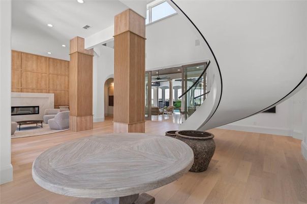 Fireplace, Interior, Recessed Lighting, Wood Texture Flooring