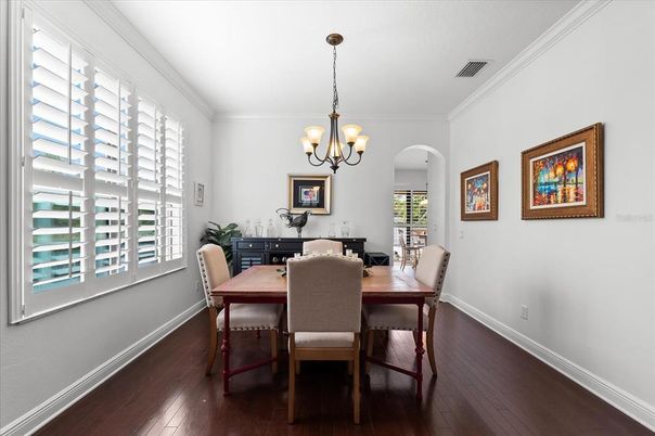 Chandelier, Dining room, Interior, Wood Texture Flooring