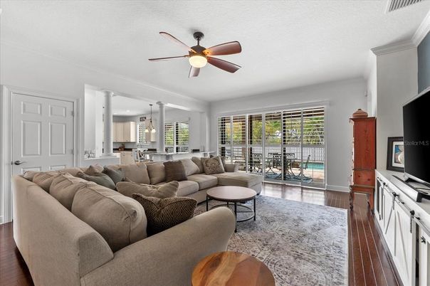 Interior, Kitchen, Living room, Pendant Lights, Stainless Steel Appliances, Wood Texture Flooring