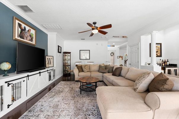 Interior, Living room, Recessed Lighting, Wood Texture Flooring