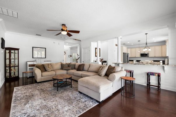 Interior, Kitchen, Living room, Pendant Lights, Recessed Lighting, Stainless Steel Appliances, Wood Texture Flooring