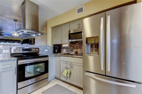 Interior, Kitchen, Pendant Lights, Stainless Steel Appliances, Wood Texture Flooring
