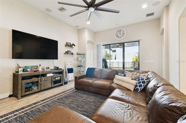 Interior, Living room, Recessed Lighting, Wood Texture Flooring
