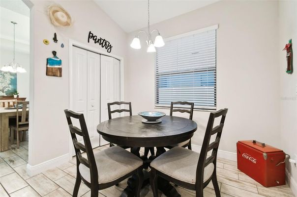 Dining room, Interior, Pendant Lights, Wood Texture Flooring